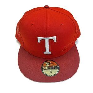 59Fifty New Era Texas Rangers Fitted Hat Cap Strawberry Red Size 8
